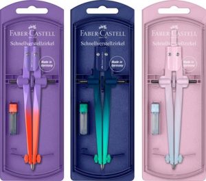 Körző készlet, precíziós, FABER-CASTELL "Stream Flow", vegyes színek