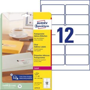 Etikett, 99,1x42,3 mm, poliészter, AVERY ZWECKFORM, átlátszó, 300 etikett/csomag