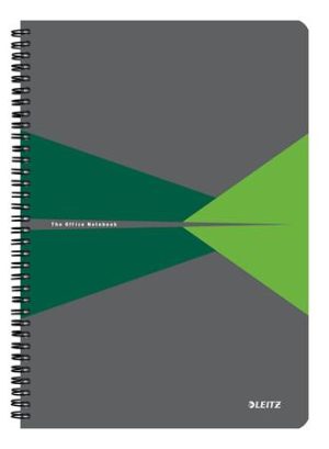 Spirálfüzet, A4, kockás, 90 lap, laminált karton borító, LEITZ "Office", szürke-zöld