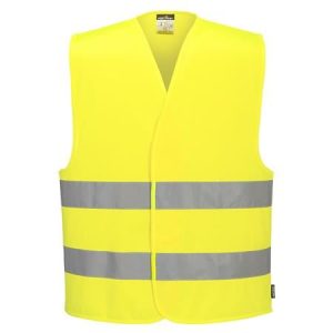 Jelzőmellény, jól láthatósági, két csíkos, XL méret, "Hi-Vis", sárga