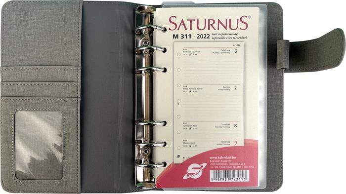 Kalendárium, gyűrűs, betétlapokkal, "M", műbőr, SATURNUS, "229", szürke-kék - Image 2