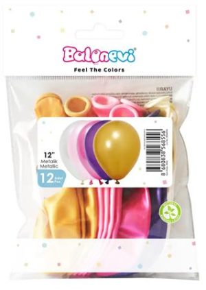 Léggömb, 30cm, vegyes lányos metál színek
